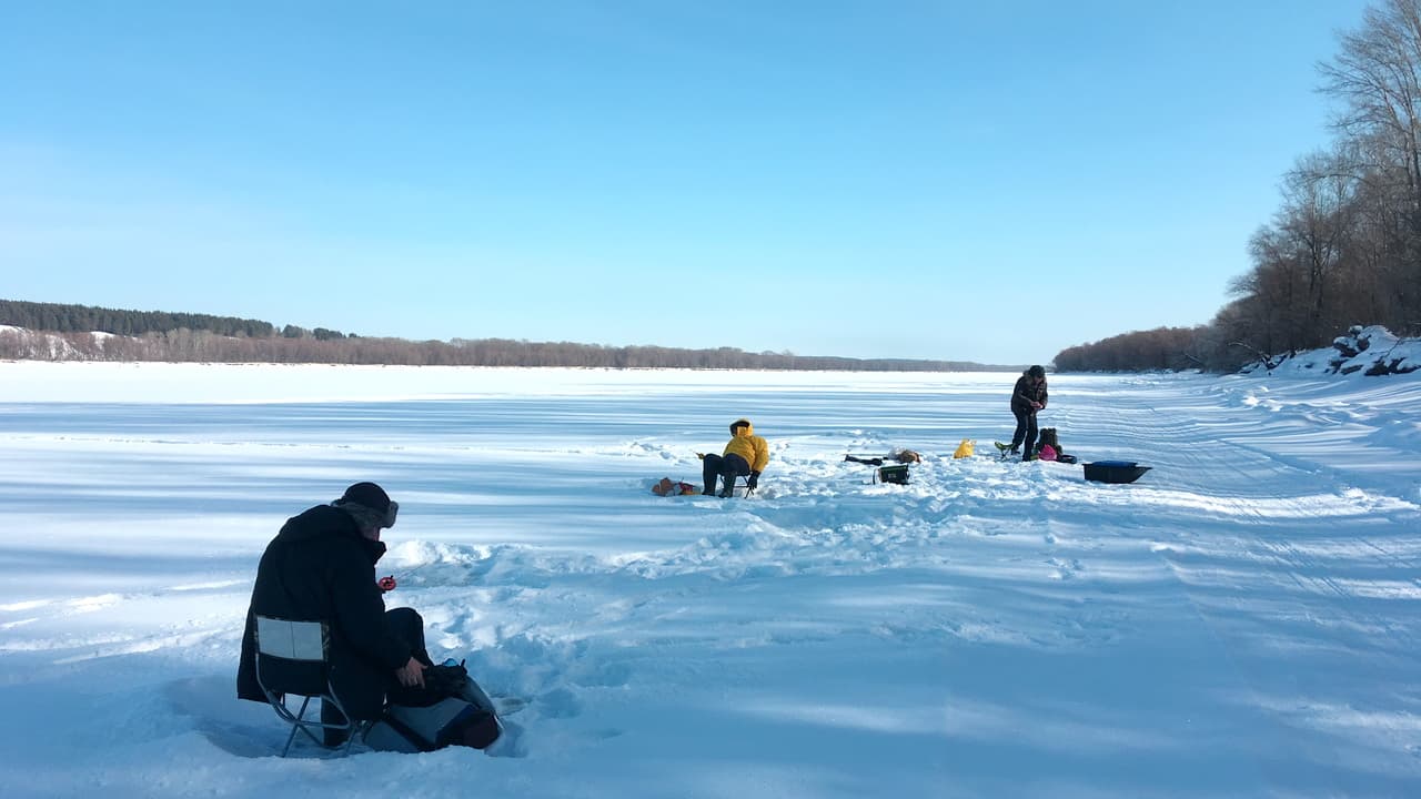 рыбаки на льду оби зимой